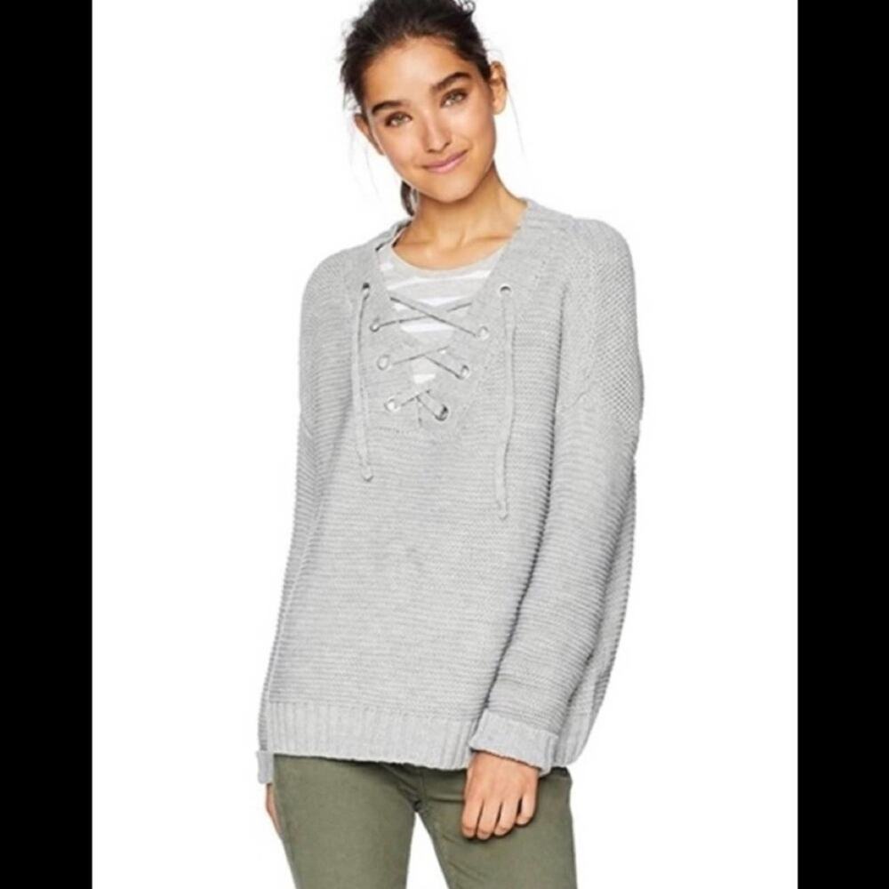 Jack By BB Dakota Hey Ms Carter Chunky Lace up Front Detail Knit Sweater Small